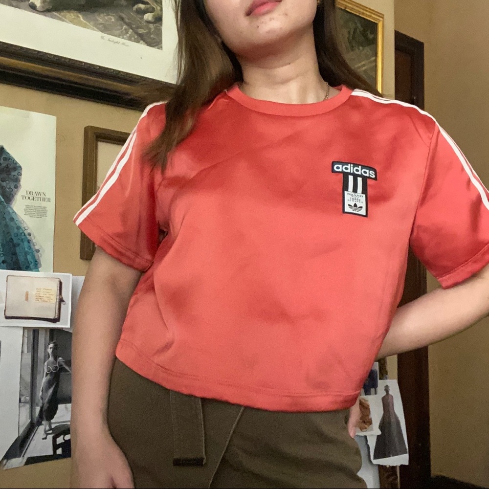 Adidas orange oversized crop tee